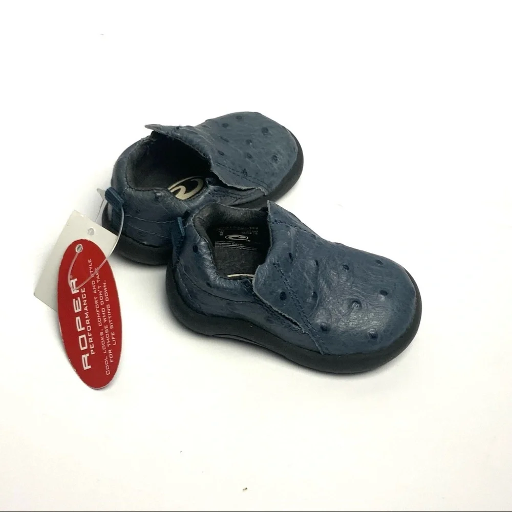 NWT Roper Ostrich Blue Leather Slip-On Clog Loafer Shoes Infant 2